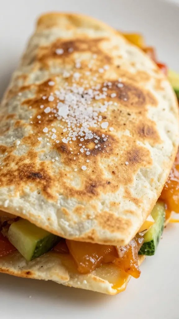 bunny quesadilla sprinkled with flaky sea salt, macro shot