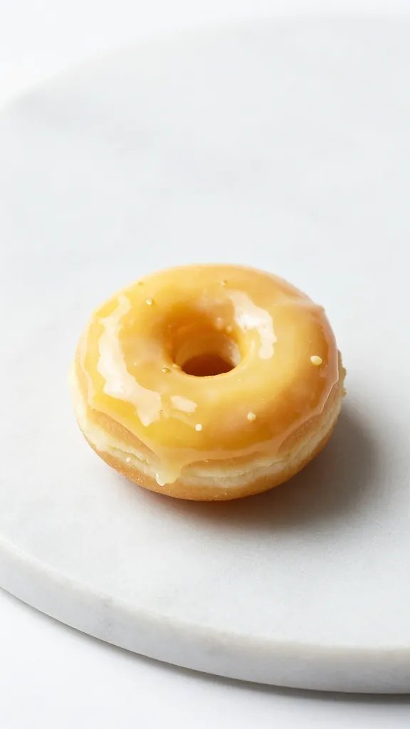 single lemon-glazed mini donut bite on marble slab