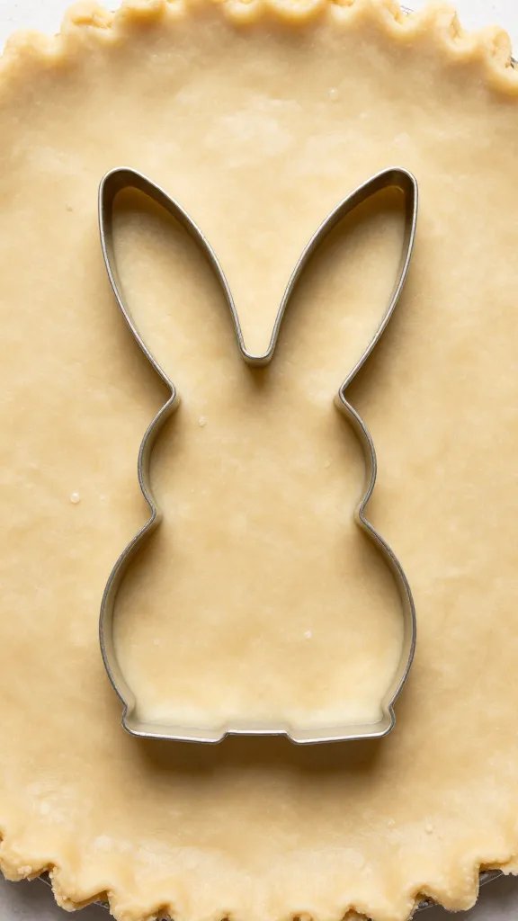 bunny-shaped cookie cutter on rolled pie crust