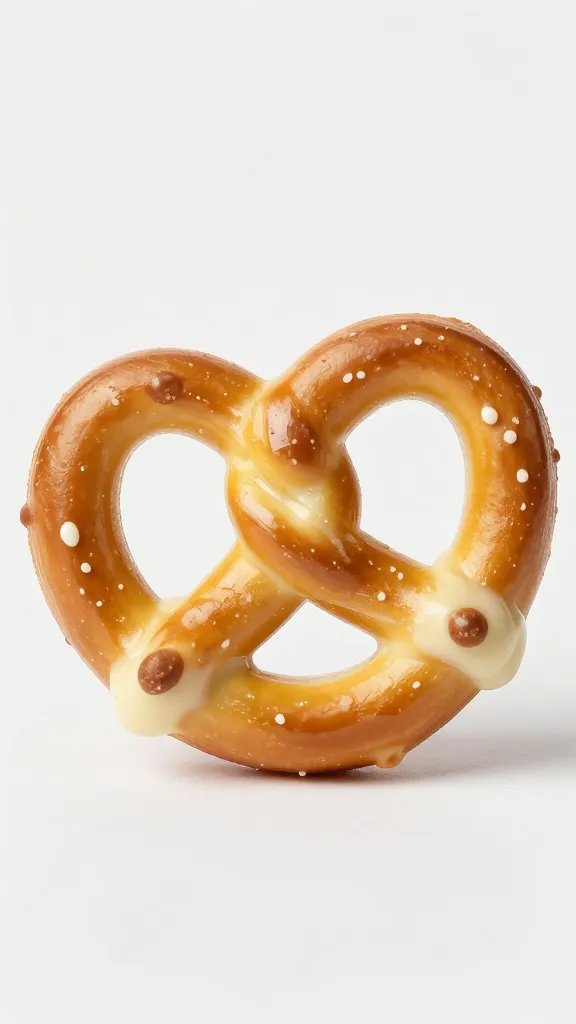 closeup of a single mini pretzel topped with melted white chocolate