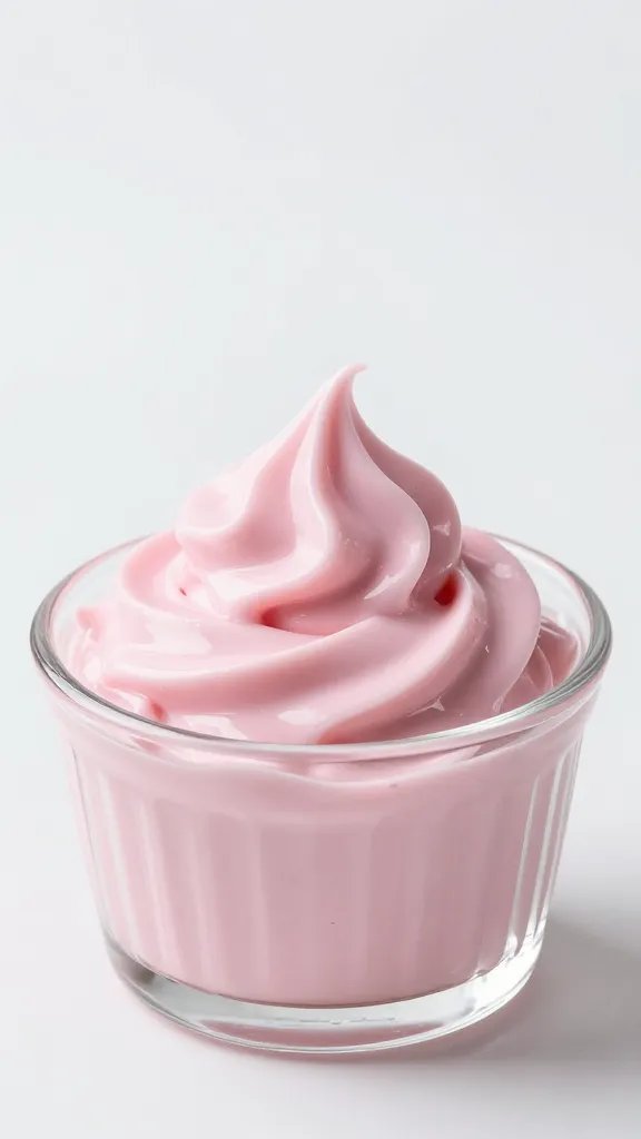 single pastel-pink yogurt dip swirl in glass ramekin