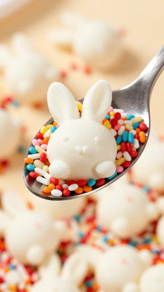 closeup spoon scooping candy-sprinkled bunny bait
