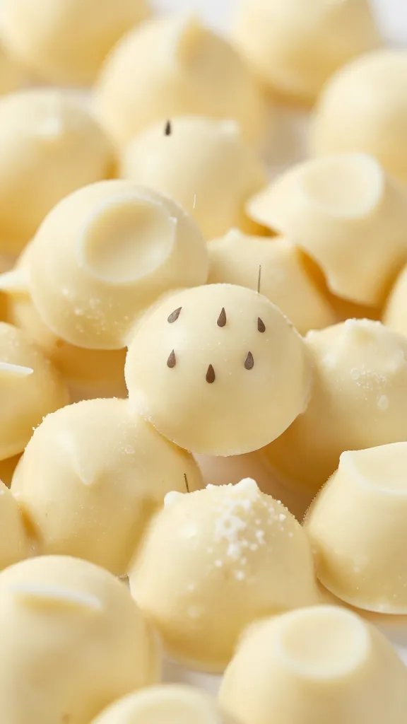 closeup drizzle of white chocolate over snack mix