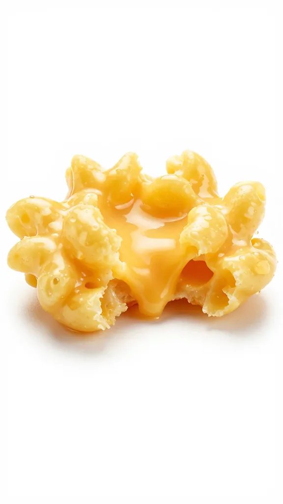 single mac and cheese bite broken open, gooey cheese