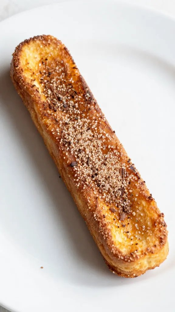 cinnamon-sugar coated french toast stick on white plate