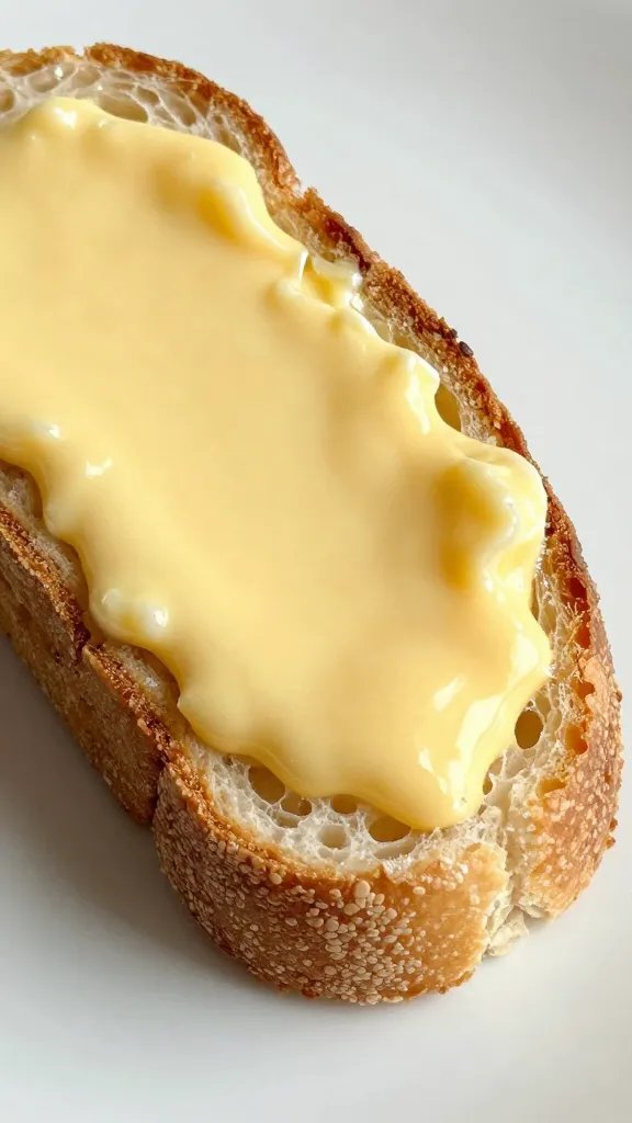 single slice of brioche dipped in egg custard, closeup