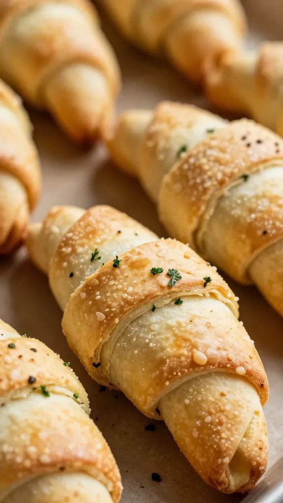 closeup flaky crescent-dough twist with parsley flecks