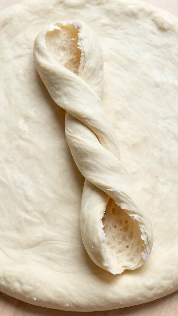 pizza-dough twist torn open showing airy crumb