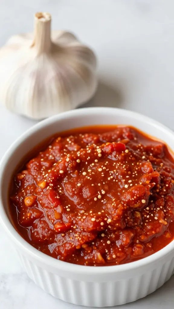 ramekin of warm marinara beside one garlic twist