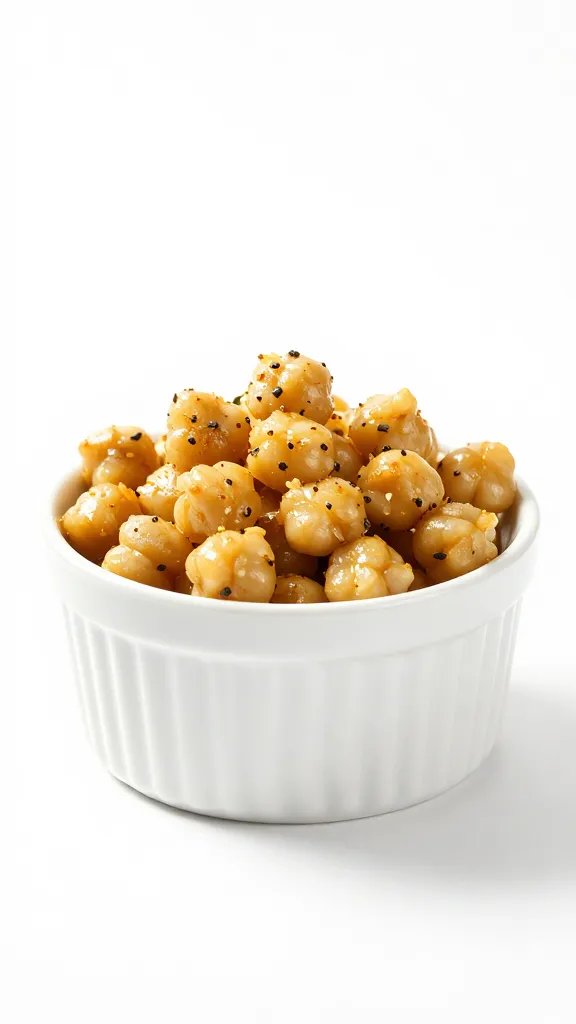 single white ramekin of herby crispy chickpeas, studio light