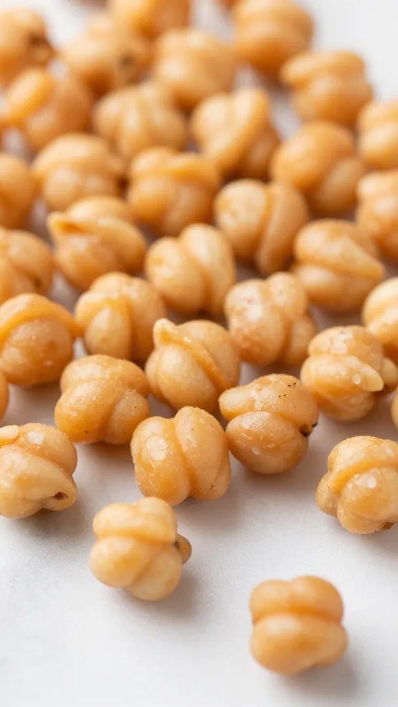 closeup of salted crispy chickpea on marble surface, macro
