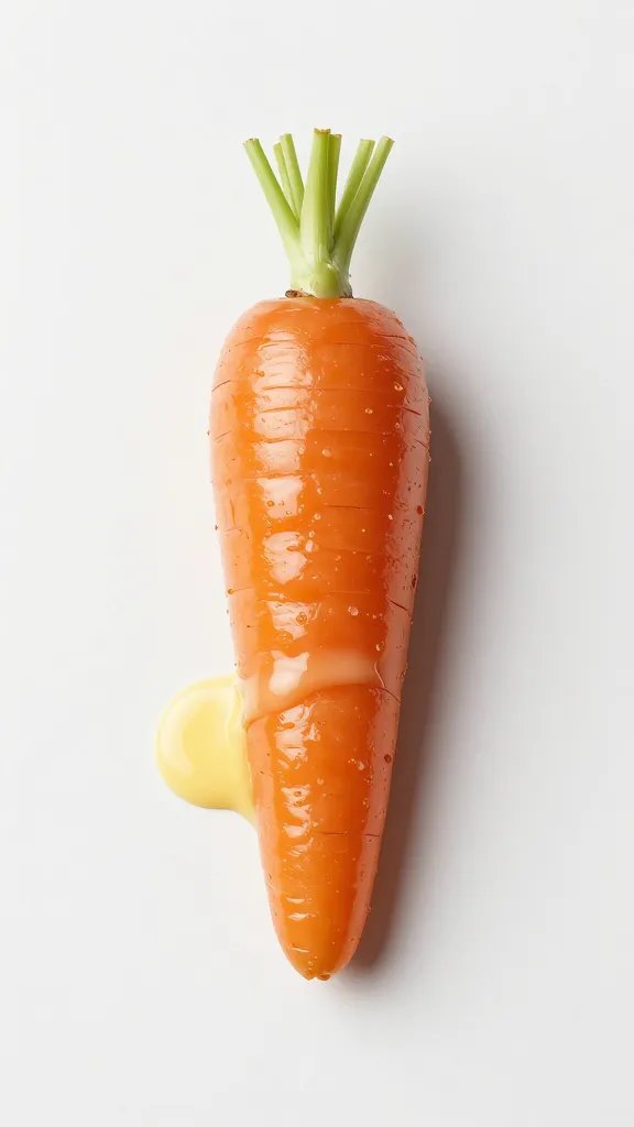 Single plated glazed carrot, butter glaze drip, minimalist setting
