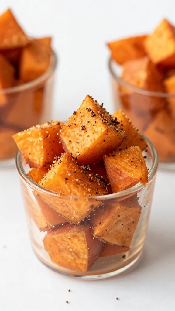 cinnamon-dusted sweet potato cube macro shot