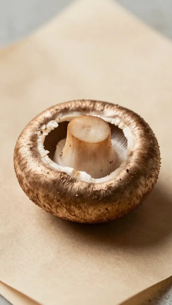 single browned stuffed mushroom on parchment