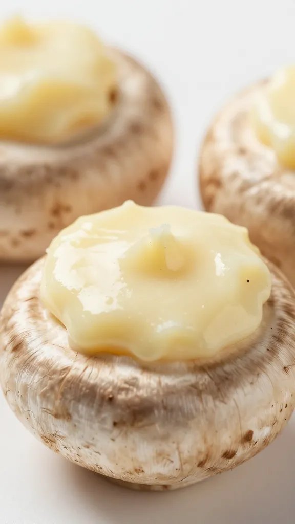 creamy garlic-filled mushroom cap macro