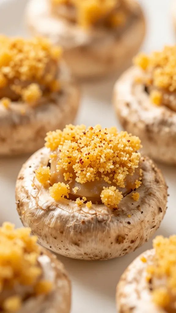 golden panko-topped stuffed mushroom closeup