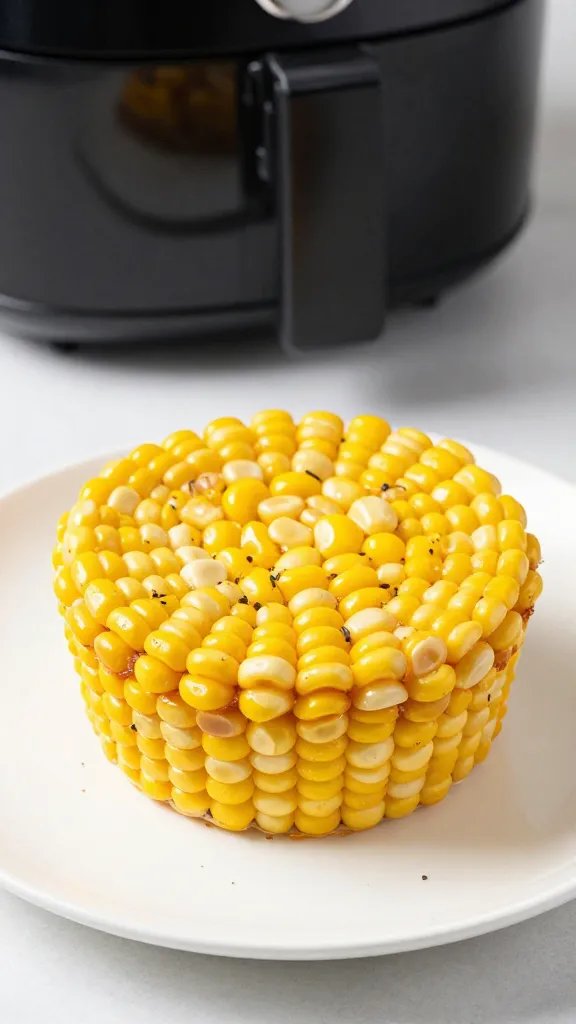 golden air fryer corn casserole cup on white plate