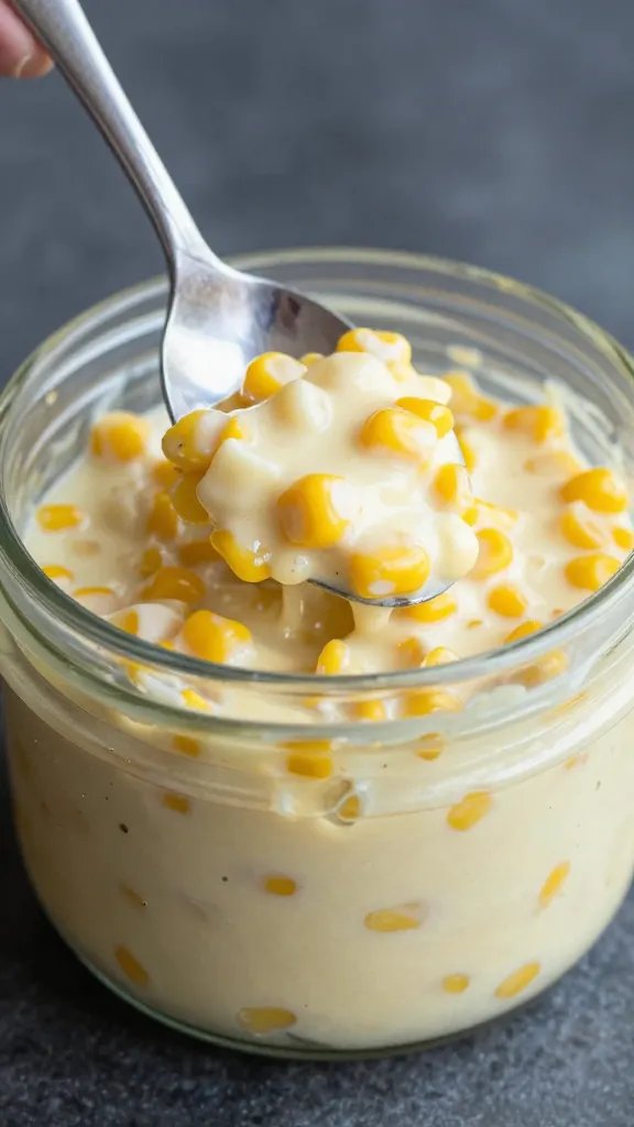 spoonful of creamy corn casserole from one cup