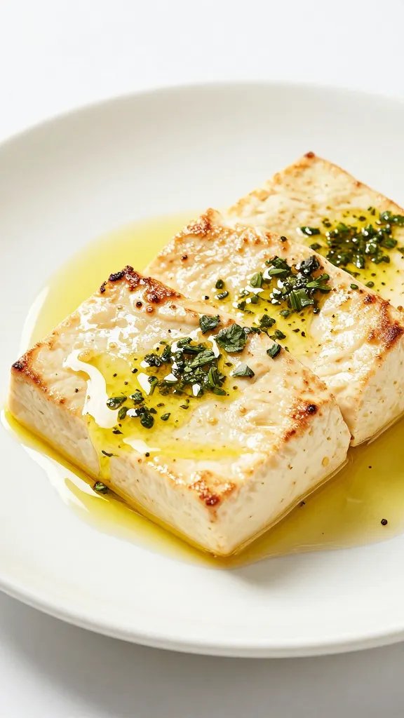 tofu steak brushed with herb oil, studio lighting