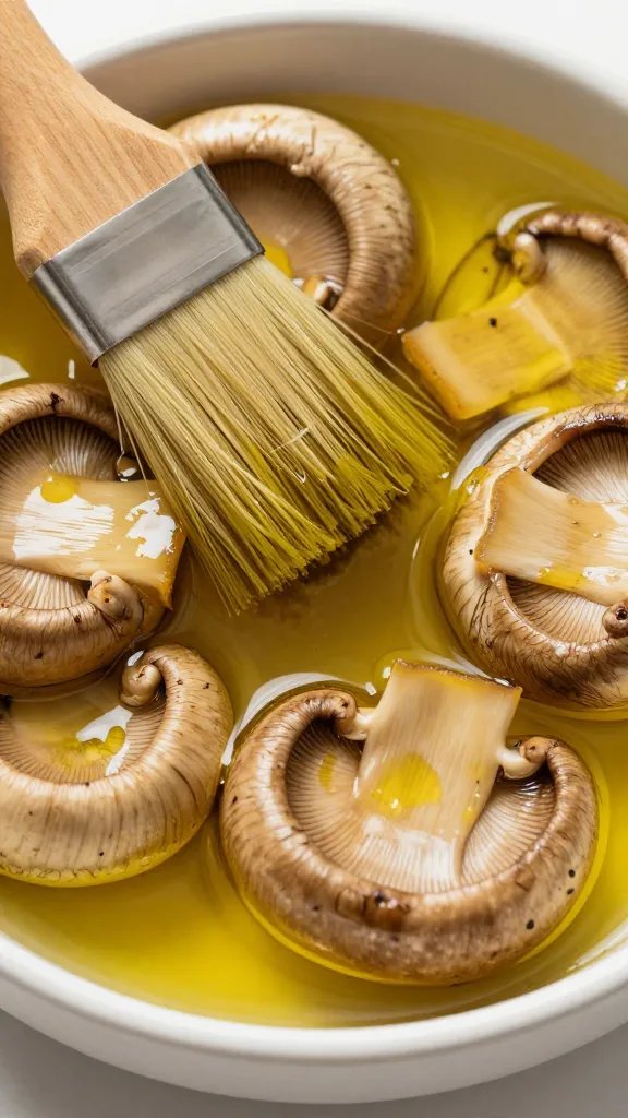 brushed portobello cap with olive oil, macro texture