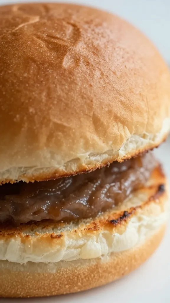 Pillowy potato slider bun, lightly toasted, extreme closeup
