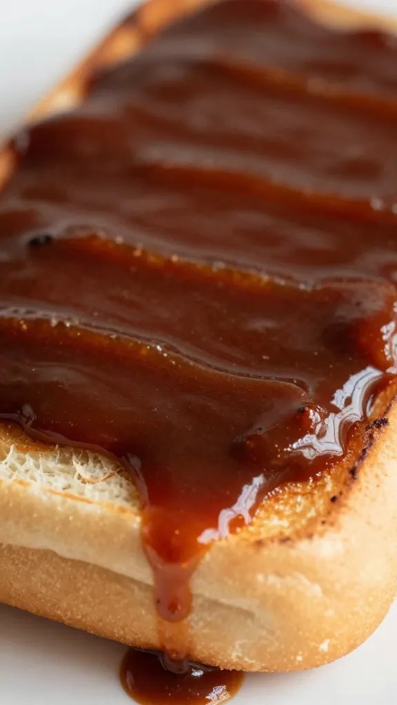 Closeup of toasted bun bottom soaking BBQ juices