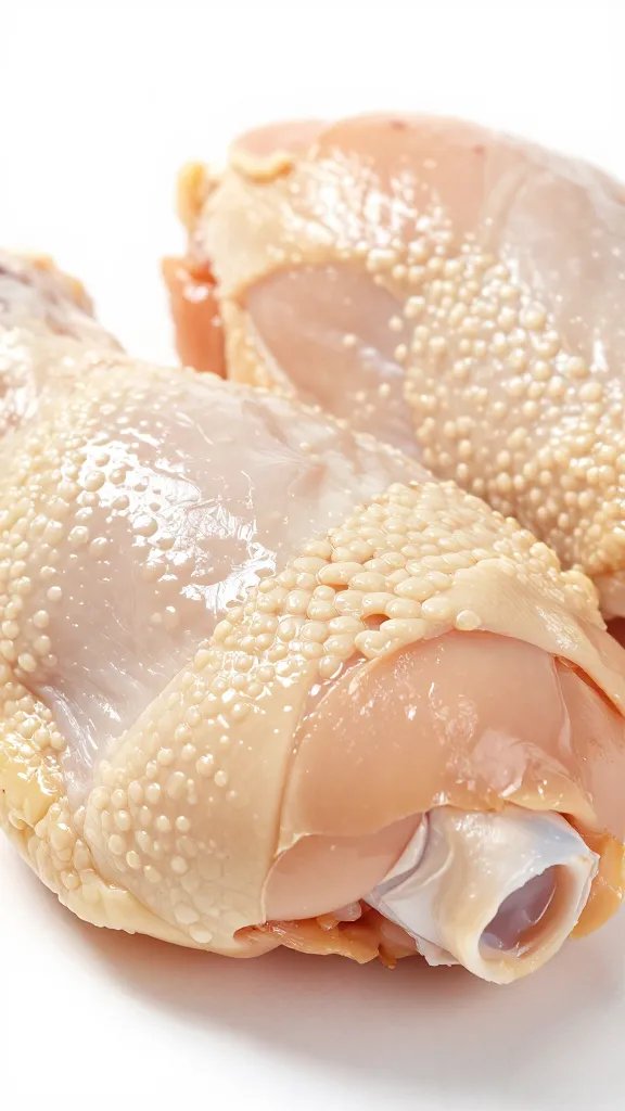 juicy sliced chicken thigh showing interior, tight macro