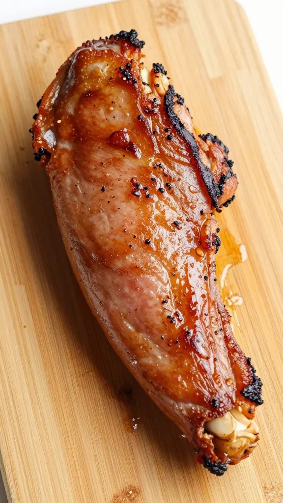 single air-fried pork tenderloin resting on wooden board
