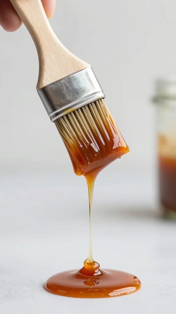 maple dijon glaze dripping from basting brush