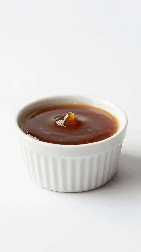 small ramekin of maple dijon glaze, studio lighting