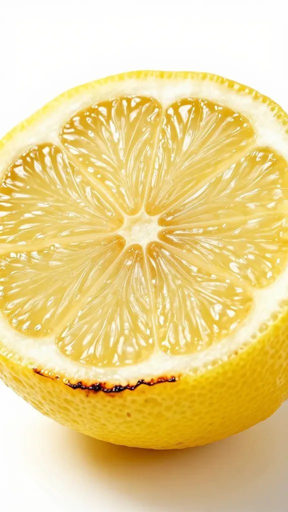 single lemon half with charred edges, studio closeup