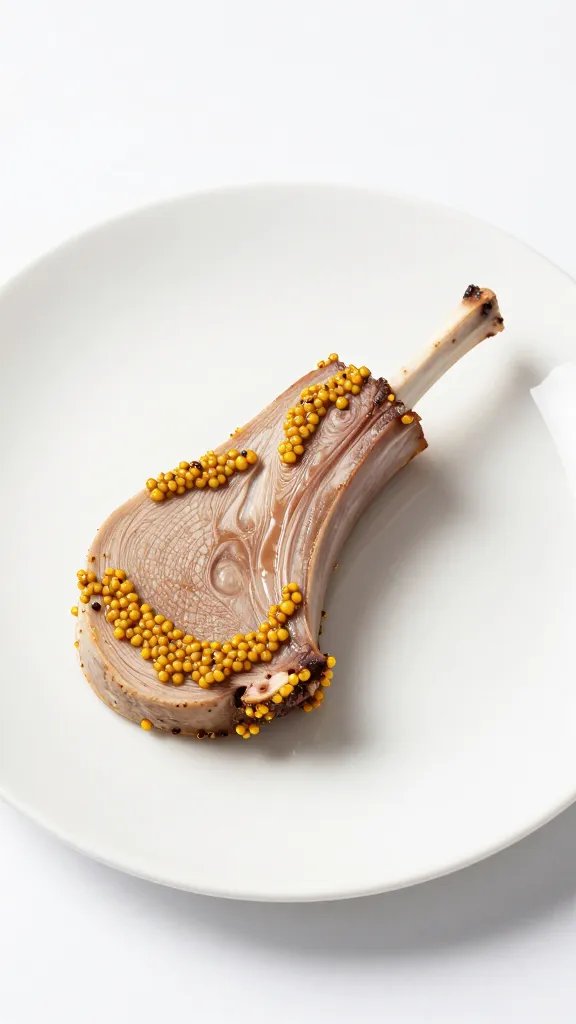 Single plate with lamb slice, coarse mustard glaze