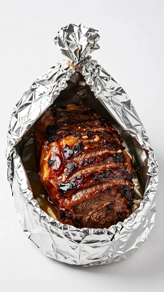 eye of round roast resting under foil tent