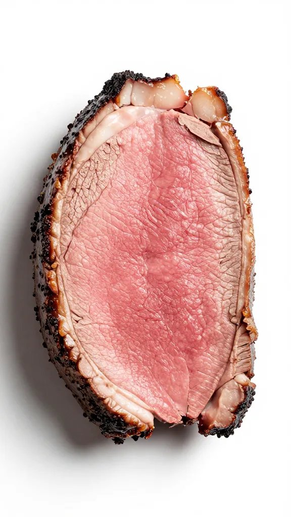 browned roast beef end showing crust and pink center