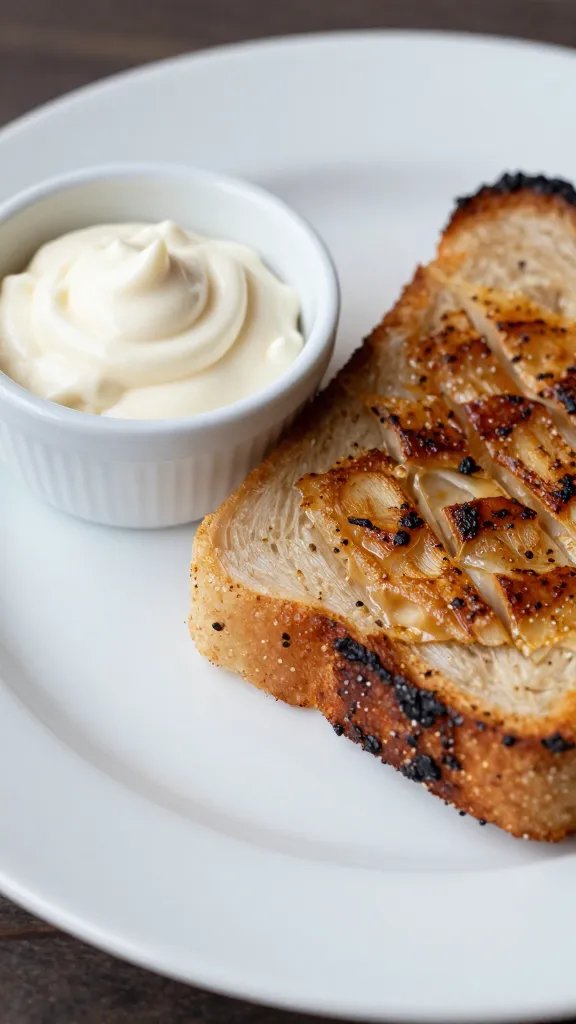 small bowl of horseradish cream beside roast slice