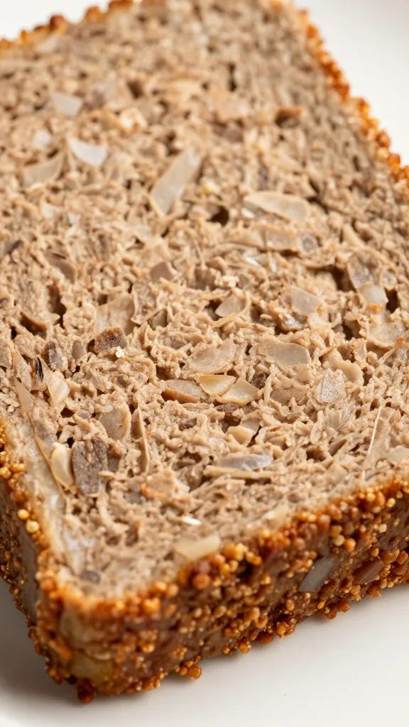 thick meatloaf slice with visible onion bits, closeup