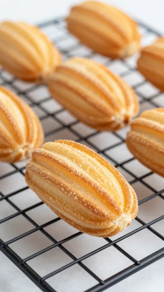 churro bite on cooling rack with visible crisp ridges