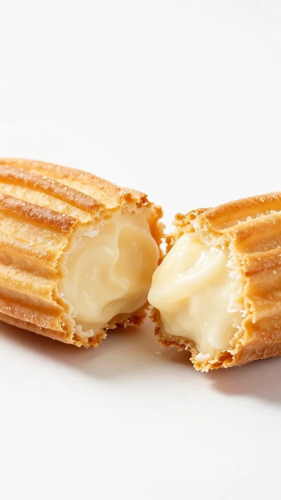 churro bite broken open, soft interior in focus