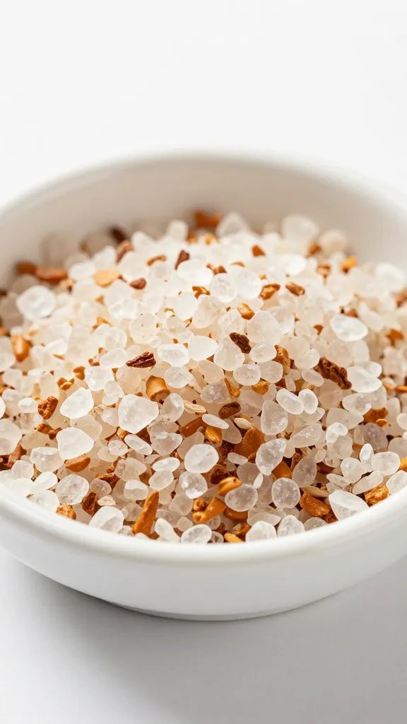 small dish of coarse pretzel salt, crystalline texture
