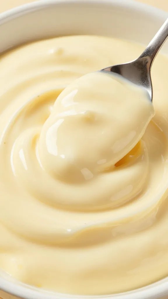 spoonful of emoji mayo dip, glossy surface