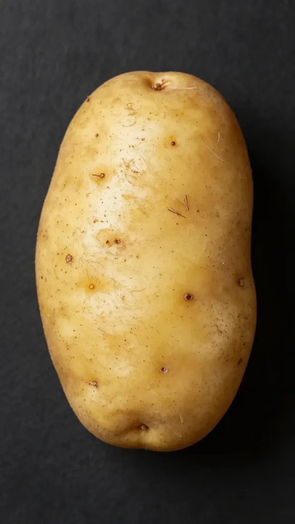 single Yukon Gold potato on matte black background