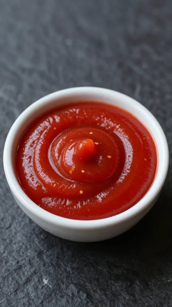small bowl of power-up ketchup with chili flecks