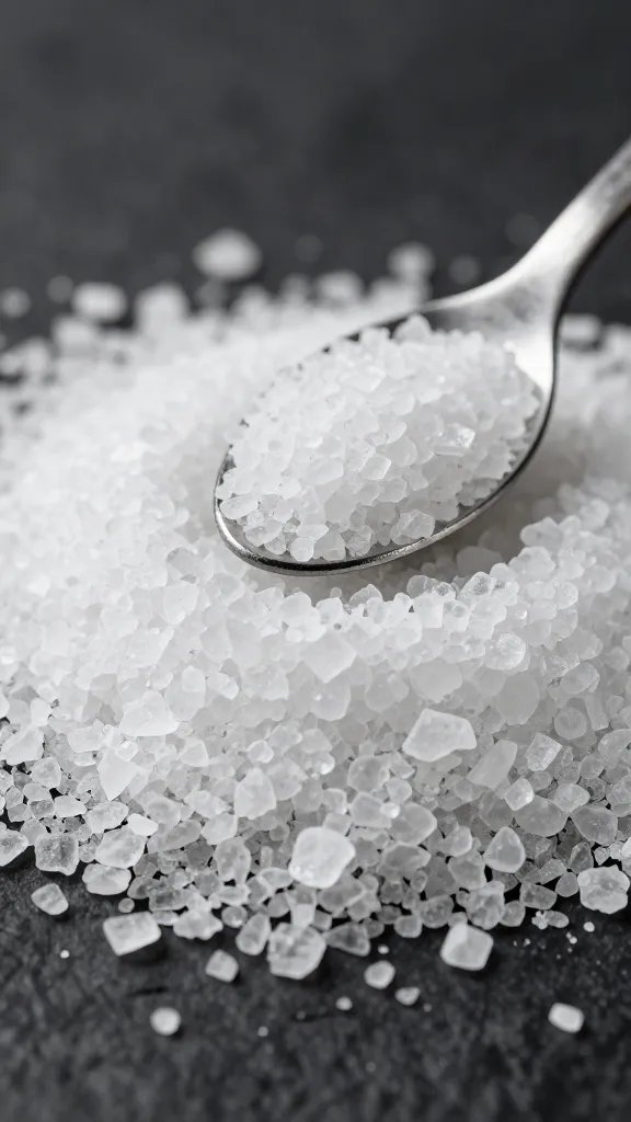 kosher salt crystals in chef’s pinch, macro shot