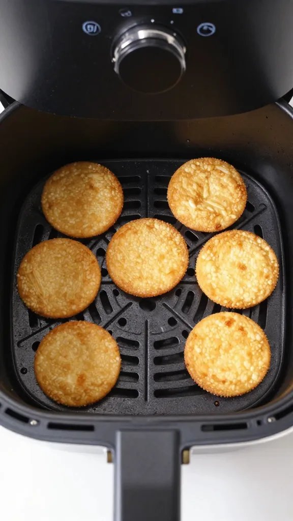 air fryer basket with one golden cape crisp