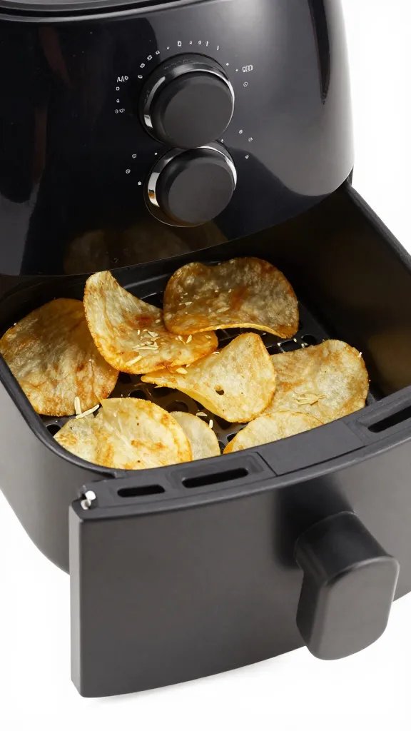 air fryer drawer partially open, chips visible