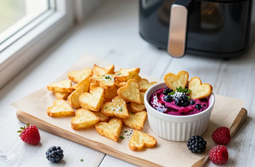 Air Fryer Mini Heart Fries for Love Day with Berry Dip Magic
