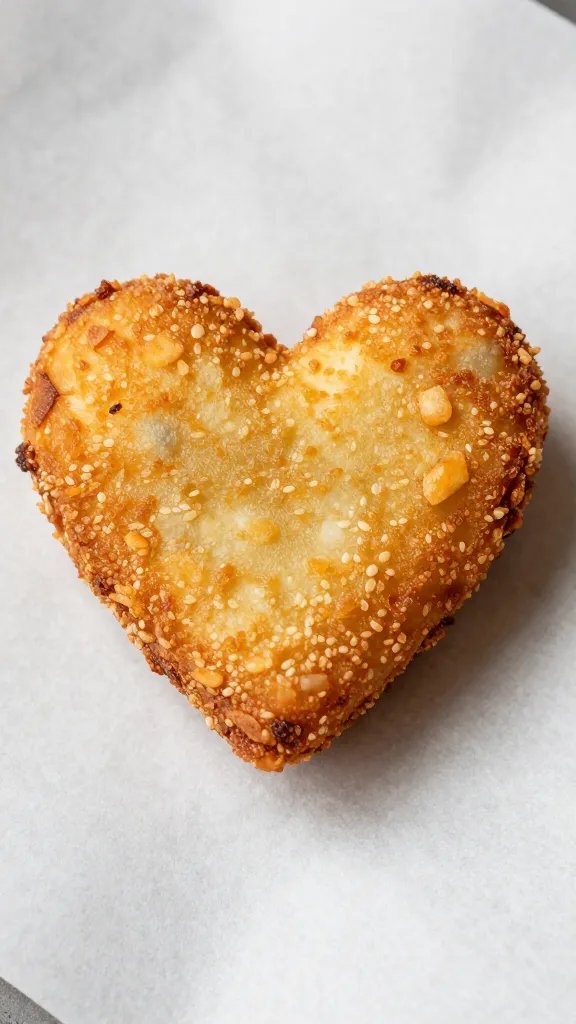 single crispy heart fry on parchment paper, macro shot