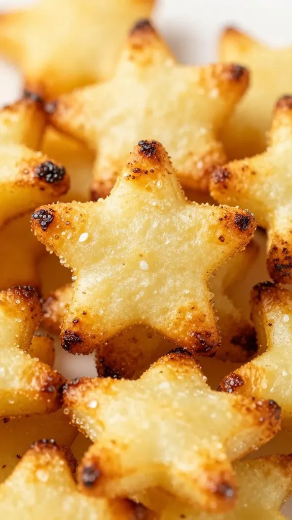 macro shot salted star potato crisp with blistered edges