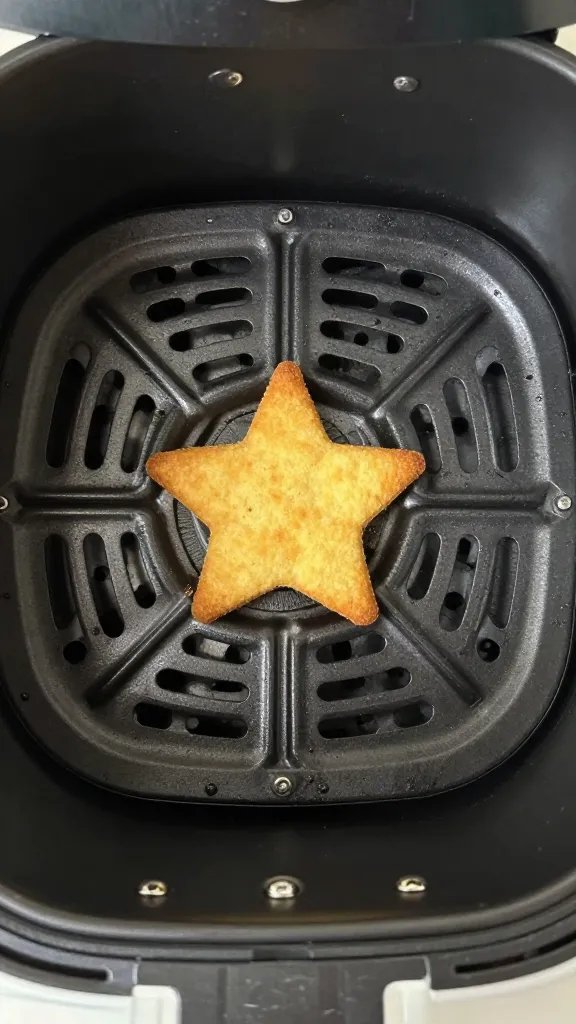 air fryer basket with single star crisp centered, overhead