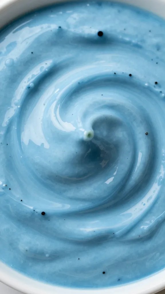 natural blue spirulina yogurt dip, nebula swirl closeup